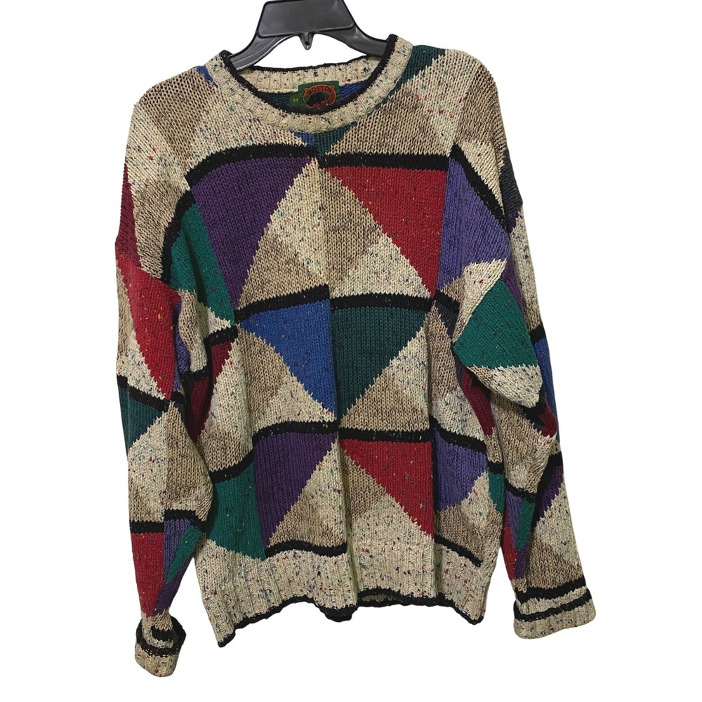 Vtg‎ 80s Boston Traders Triangle Geometric Sweater Mens M Dad Style Grandpacore